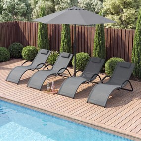 Espreguiçadeira de exterior com estrutura curva, apoio para a cabeça removível e apoios de braços ergonómicos, para jardim ou praia cinzenta