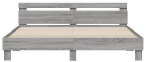 Estrutura cama c/ cabeceira/luzes LED 160x200cm cinzento sonoma