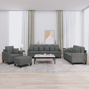 4 pcs conjunto de sofás com almofadas tecido cinzento-escuro