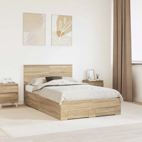vidaXL Estrutura da Cama com cabeceira Carvalho Sonoma 135 x 190 cm