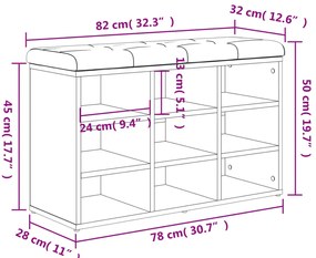 Banco sapateira 82x32x50 cm derivados madeira cinzento sonoma