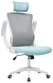 Cadeira de escritório LAURO, alto, branco, rede cinza, assento azul
