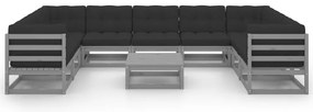 10pcs conjunto lounge de jardim + almofadões pinho maciço cinza