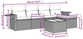 6 pcs conj. sofás jardim com almofadões vime PE cinzento-claro
