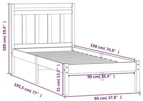 Estrutura de cama solteiro 90x190 cm madeira maciça branco