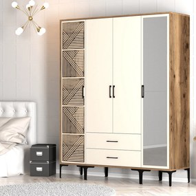 Roupeiro Kumsal PTR – Nogueira e Creme – 160x47,5x201,4 cm