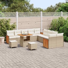 Conjunto de Sofá de Jardim vidaXL de 13 Peças com Almofadas Bege Ratta