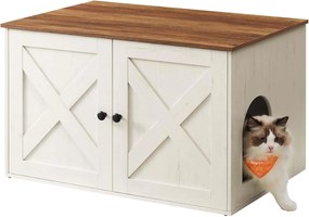 Caixa de areia para gatos Feandrea, móvel para caixa de areia oculto com divisória removível, casinha para gatos interna, mesa lateral, 31,5 x 20,9 x 19,7 polegadas, marrom mel e branco rústico UPCL002P01