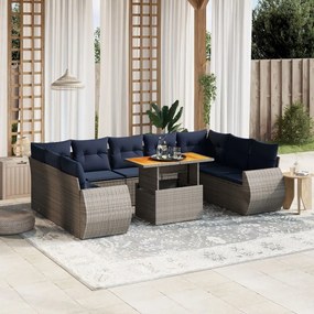 vidaXL 10 pcs conjunto sofás p/ jardim c/ almofadões vime PE cinzento