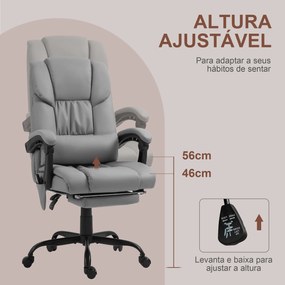 Cadeira de Escritório com Massagem de 6 Pontos Encosto Alto Reclinável Apoio para Pés e Controlo Remoto 66x75x112-122 cm Cinza
