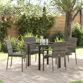 vidaXL Conjunto de Jantar de Jardim 5 Peças com Almofadas Cinzento Polirrattan