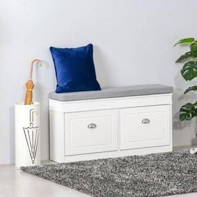 Banco Sapateiro com Armazenamento para 8 Pares de Sapatos com 2 Gavetas Prateleiras Ajustáveis e Almofada Acolchoada para Entrada Corredor 104x24x55cm