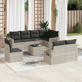 vidaXL 9 pcs conj. sofás jardim com almofadões vime PE cinzento-claro