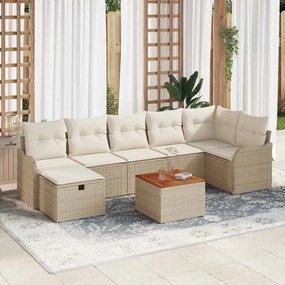 Conjunto de Sofá de Jardim vidaXL 8 Peças com Almofadas Bege de Vime Polipropileno