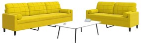 2 pcs conjunto de sofás com almofadões e rolos veludo amarelo