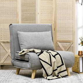 Poltrona 2 em 1 Sofá Cama Individual Dobrável com Encosto Ajustável e Almofada Carga 150 kg 72x78x79 cm Cinza