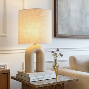 Candeeiro de mesa design bege com abajur em linho bege - Lotti