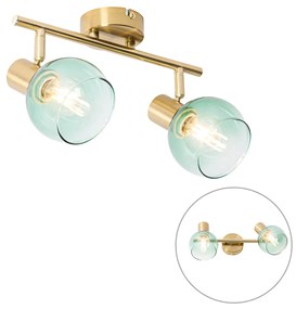 Projetores Art Deco Dourado com Vidro Verde 2 Luzes - Vidro Art Deco