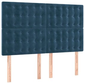 Cama box spring c/ colchão/LED 140x190 cm veludo azul-escuro