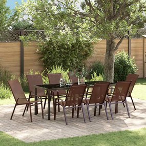vidaXL Conjunto de Jantar de Jardinagem com 9 Peças Castanho em Textilene e Aço.