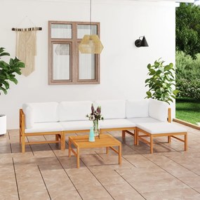 vidaXL 6 pcs conj. lounge de jardim + almofadões cor creme teca maciça