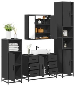 vidaXL 4 pcs conjunto móveis casa de banho derivados de madeira preto