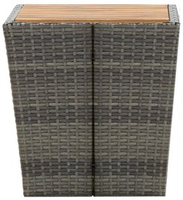 3 pcs conjunto de bistrô vime PE e madeira de acácia cinzento