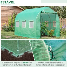 Estufa tipo Túnel 3x2x2 m Estufa de Exterior com 6 Janelas de Malha e Porta Estufa de Cultivos para Pátio Jardim Verde