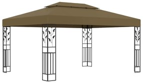 Gazebo com toldo duplo e luzes LED 3x4m cinza-acastanhado