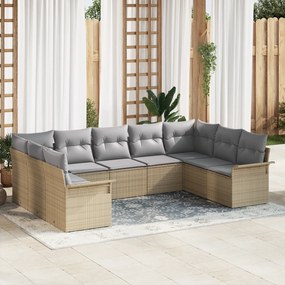 Conjunto de 9 Peças de Sofá para Jardim com Almofadas Bege Poliéster R