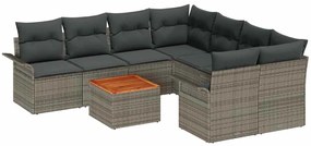 Conjunto de sofá de jardim de 9 peças com almofadas em rattan cinza e