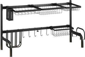 Escorredor de pratos para colocar sobre o lava-loiça, com 2 níveis, modular, em aço, 93 x 30 x 52 cm, preto