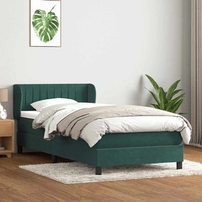 vidaXL Cama com molas/colchão 100x210 cm veludo verde-escuro