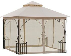 Outsunny Pérgola de jardim 295x295x275cm com 4 cortinas laterais com zíper e telhado duplo com 8 furos de drenagem bege