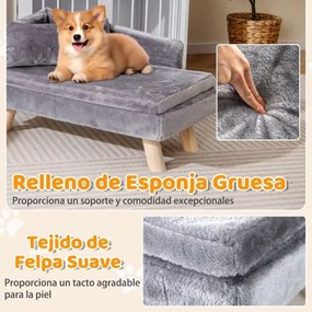 Cama elevada para animais de estimação 71 x 43 x 40 cm com almofada e travesseiro removíveis, pernas de madeira e encosto alto cinza escuro