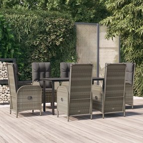vidaXL 7 pcs conjunto jantar jardim c/ almofadões vime PE preto/cinza