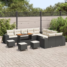 Conjunto de Sofás para Jardim vidaXL com Almofadas Preto Rattan Polipr