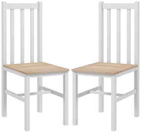 HOMCOM Conjunto de 2 Cadeiras de Sala de Jantar com Encosto de Ripas Estrutura de Madeira de Pinho 38,5x47,5x99 cm Branco