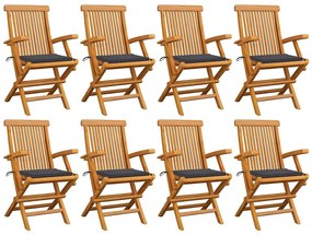 Cadeiras de jardim c/ almofadões antracite 8 pcs teca maciça