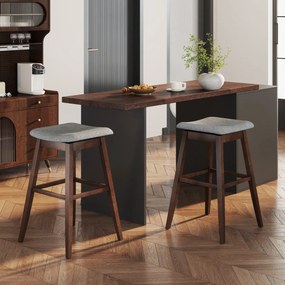 Conjunto de 2 bancos 50 x 50 x 76 cm giratórios de bar 360° com assento acolchoado, apoio para os pés e pernas em madeira de borracha