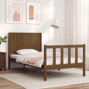 Estrutura cama cabeceira 100x200cm madeira maciça castanho-mel