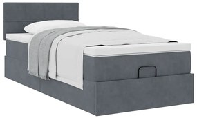 Estrutura cama otomana colchão 90x190 cm veludo cinzento escuro