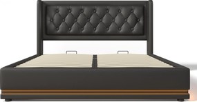 Cama estofada cama de casal 180x200 cm com arrumação hidráulica, Preto | AOSOM Portugal