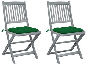 Cadeiras exterior dobráveis c/ almofadões 2 pcs acácia maciça