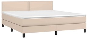 Cama box spring c/colchão/LED 180x200cm couro artif. cappuccino