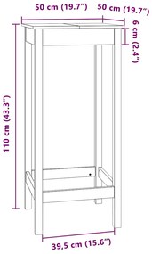 Mesa de bar 50x50x110 cm madeira de pinho maciça branco