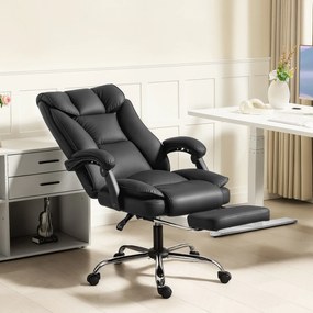Cadeira de escritório ergonómica, cadeira de escritório reclinável com apoio para os pés, altura ajustável, giratória a 360°, preta
