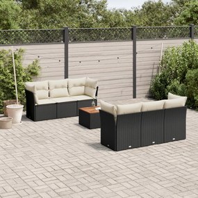 vidaXL 7 pcs conjunto de sofás p/ jardim c/ almofadões vime PE preto