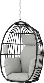 Cadeira suspensa em forma de ovo, cesto dobrável, almofadas estofadas, porta-copos, almofada, cinzento escuro