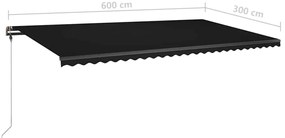 Toldo retrátil manual com LED 600x300 cm antracite